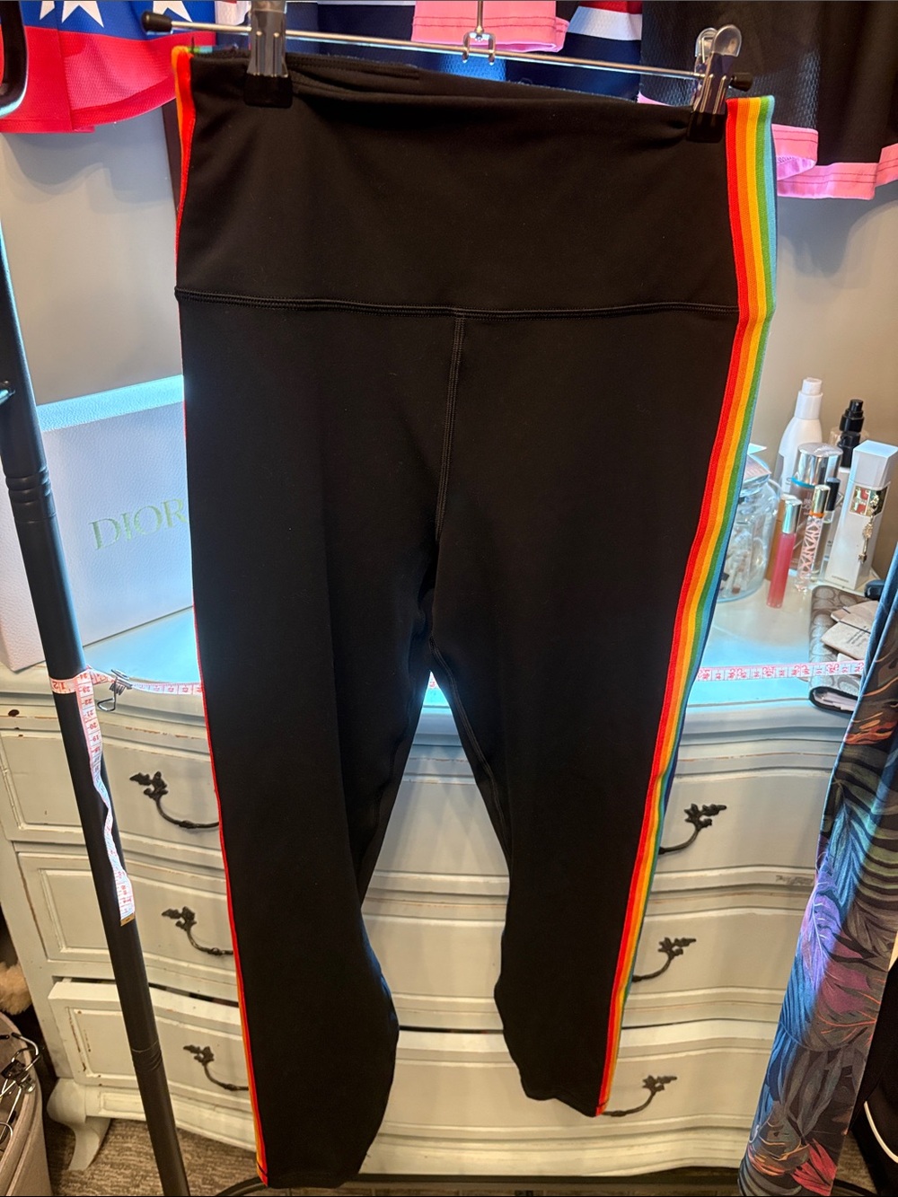 Spiritual Gangster Black Leggings with Rainbow Side Stripes